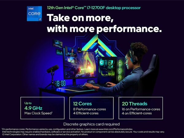 Intel Core i7-12700F 12-Core (8P+4E) P-core Base Frequency: 2.1 GHz
E-core Base Frequency: 1.6 GHz