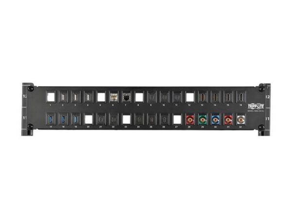 2U Rack-Mount Unshielded Blank Keystone/Multimedia Patch Panel, RJ45 Ethernet, USB, HDMI, Cat5e/6