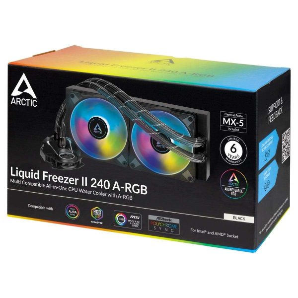 ARCTIC ACFRE00093A Liquid Freezer II 240 A-RGB - Multi-Compatible All-in-one CPU AIO Water Cooler with A-RGB, Compatible with Intel & AMD, efficient PWM-Controlled Pump, Fan Speed: 200-1800 RPM -Black