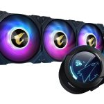 aorus waterforce x 360 aio liquid cpu cooler, 360mm radiator with 3x 120mm argb fans, adjustable circular lcd display with micro sd support and rgb fusion 2.0, gp-aorus waterforce x 360