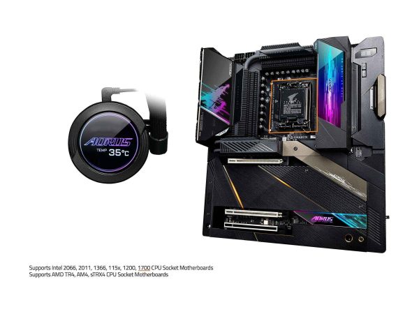 aorus waterforce x 360 aio liquid cpu cooler, 360mm radiator with 3x 120mm argb fans, adjustable circular lcd display with micro sd support and rgb fusion 2.0, gp-aorus waterforce x 360