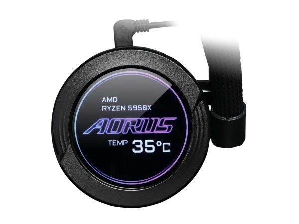 aorus waterforce x 360 aio liquid cpu cooler, 360mm radiator with 3x 120mm argb fans, adjustable circular lcd display with micro sd support and rgb fusion 2.0, gp-aorus waterforce x 360