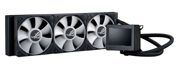 ASUS ROG Ryujin III 360 ARGB all-in-one liquid CPU cooler with 360mm radiator. Asetek 8th gen pump, 3x magnetic 120mm ARGB fans (Daisy Chain design), 3.5” LCD display