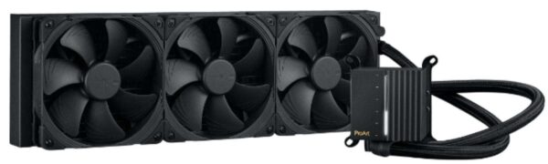 ProArt LC 420 all-in-one CPU liquid cooler with illuminated system status meter and three Noctua NF-A14 industrialPPC-2000 PWM 140mm radiator fans