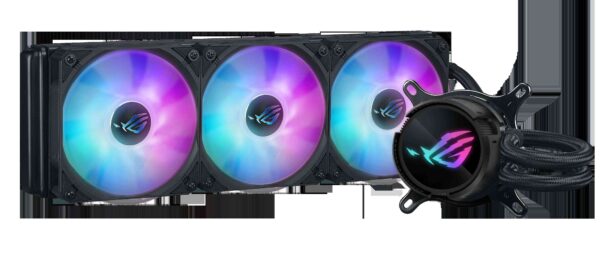 ASUS ROG Strix LC III 360 ARGB all-in-one CPU liquid cooler with 360° rotatable water block, Asetek’s new Gen7 v2 pump, premium ROG ARGB fans, and 10+ custom Aura lighting effects