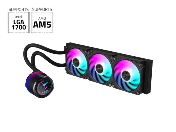 AORUS WATERFORCE X II 360 Liquid CPU Cooler, 360mm Radiator with 3x 120mm low noise ARGB Fans, compatible with Intel LGA1700 and AMD AM5(GP-AORUS WATERFORCE X II 360)