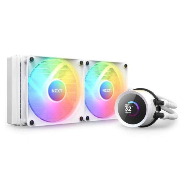 NZXT Kraken RGB 240mm - RL-KR240-W1- AIO RGB CPU Liquid Cooler - LCD Display - 2 x F120RGB Core Fans Radiator Fans White LGA 1700 / AM5 Compatible