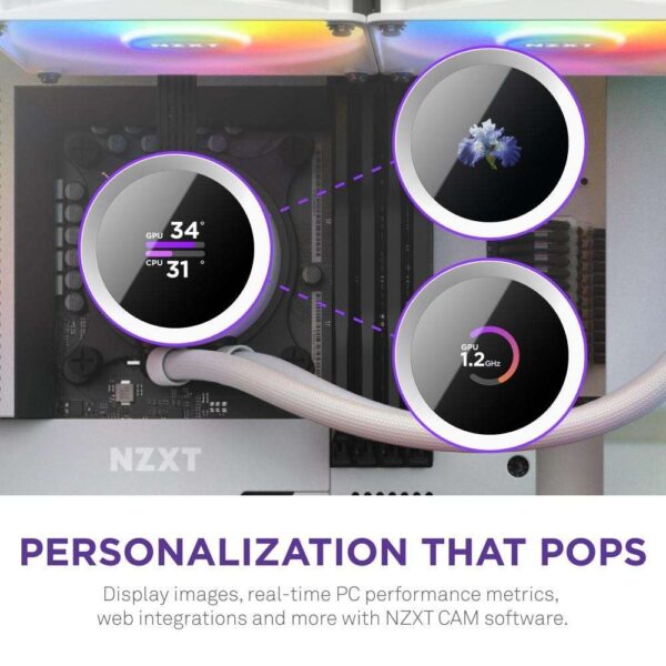 NZXT Kraken RGB 240mm - RL-KR240-W1- AIO RGB CPU Liquid Cooler - LCD Display - 2 x F120RGB Core Fans Radiator Fans White LGA 1700 / AM5 Compatible