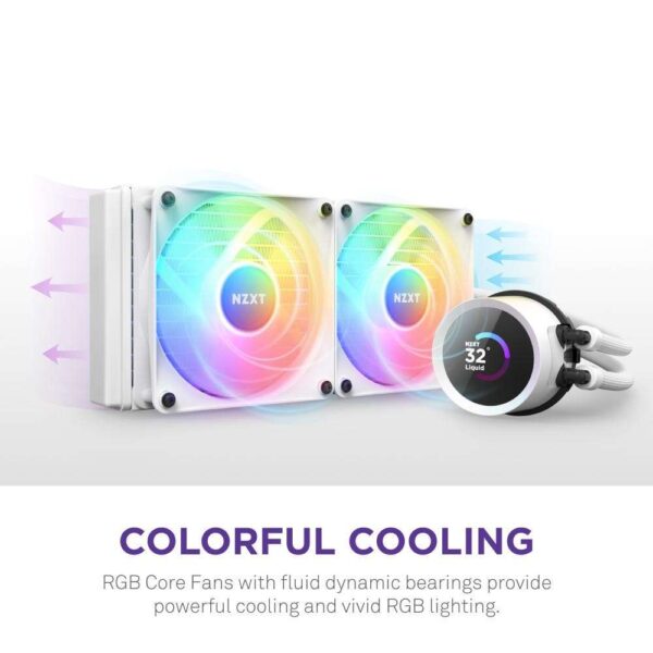 NZXT Kraken RGB 240mm - RL-KR240-W1- AIO RGB CPU Liquid Cooler - LCD Display - 2 x F120RGB Core Fans Radiator Fans White LGA 1700 / AM5 Compatible