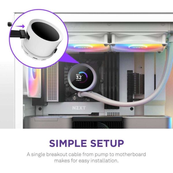 NZXT Kraken RGB 240mm - RL-KR240-W1- AIO RGB CPU Liquid Cooler - LCD Display - 2 x F120RGB Core Fans Radiator Fans White LGA 1700 / AM5 Compatible