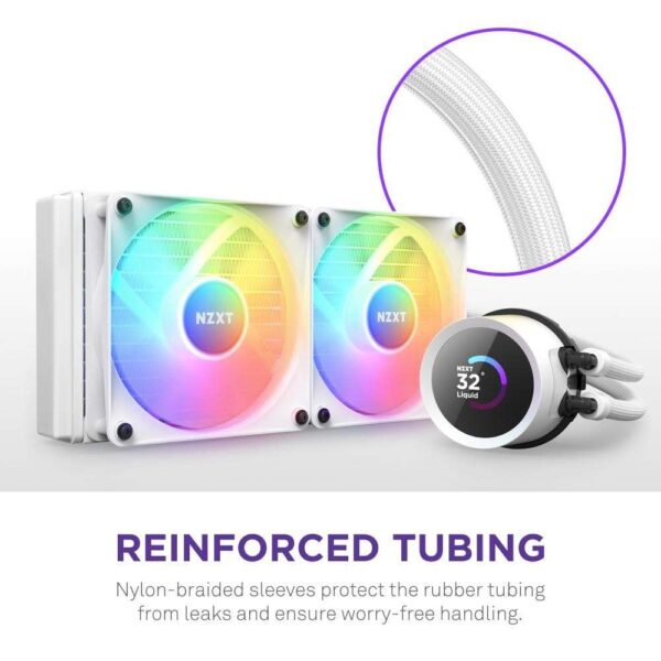 NZXT Kraken RGB 240mm - RL-KR240-W1- AIO RGB CPU Liquid Cooler - LCD Display - 2 x F120RGB Core Fans Radiator Fans White LGA 1700 / AM5 Compatible