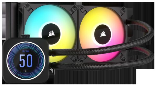 Corsair iCUE H100i Elite LCD XT Liquid CPU Cooler - IPS LCD Screen - Two AF120 RGB Elite Fans - 240mm Radiator - Fits Intel® LGA 1700, AMD® AM5, and More - Included iCUE Commander CORE - Black