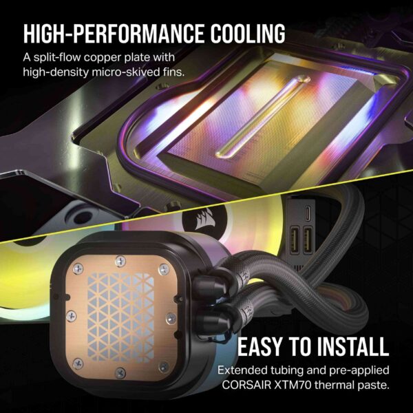 CORSAIR iCUE LINK H100i RGB Liquid CPU Cooler - QX120 RGB Fans - 240mm Radiator - Fits Intel® LGA 1700, AMD® AM5 - iCUE LINK System Hub Included