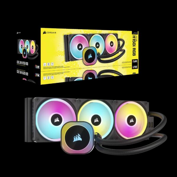 CORSAIR iCUE LINK H150i RGB Liquid CPU Cooler - QX120 RGB Fans - 360mm Radiator - Fits Intel® LGA 1700, AMD® AM5 - iCUE LINK System Hub Included