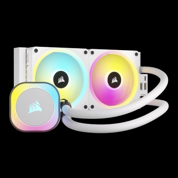 CORSAIR iCUE LINK H100i RGB Liquid CPU Cooler - QX120 RGB Fans - White - 240mm Radiator - Fits Intel® LGA 1700, AMD® AM5 - iCUE LINK System Hub Included