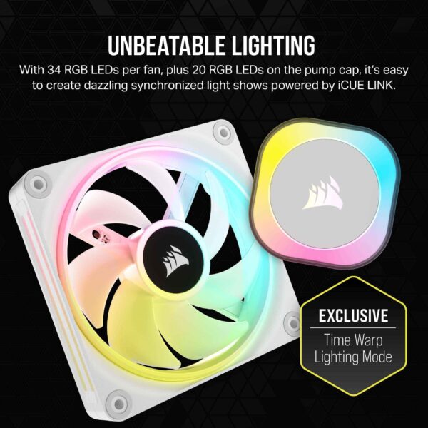 CORSAIR iCUE LINK H100i RGB Liquid CPU Cooler - QX120 RGB Fans - White - 240mm Radiator - Fits Intel® LGA 1700, AMD® AM5 - iCUE LINK System Hub Included