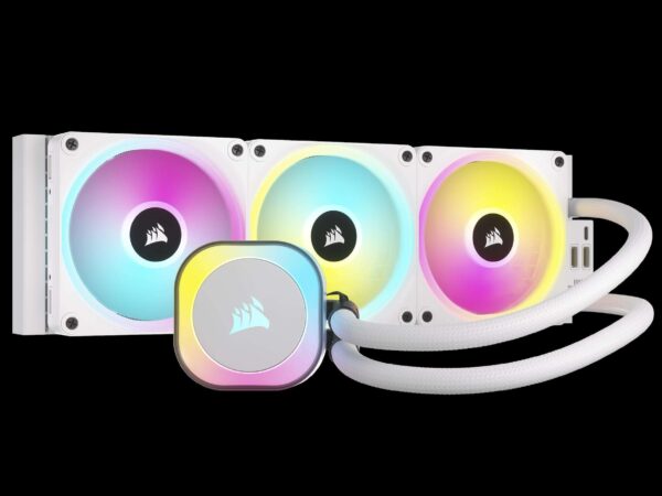 CORSAIR iCUE LINK H150i RGB Liquid CPU Cooler - QX120 RGB Fans - White - 360mm Radiator - Fits Intel® LGA 1700, AMD® AM5 - iCUE LINK System Hub Included