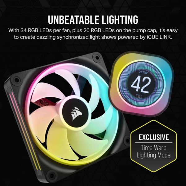 CORSAIR iCUE LINK H100i LCD Liquid CPU Cooler - QX120 RGB Fans - 2.1” IPS LCD screen - 240mm Radiator - Fits Intel LGA 1700, AMD AM5 - iCUE LINK System Hub Included