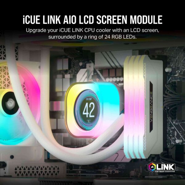 CORSAIR iCUE Link AIO LCD Screen Module - 2.1” IPS LCD Screen - 24 Individually Addressable RGB LEDs - Tool-Free Installation - Black