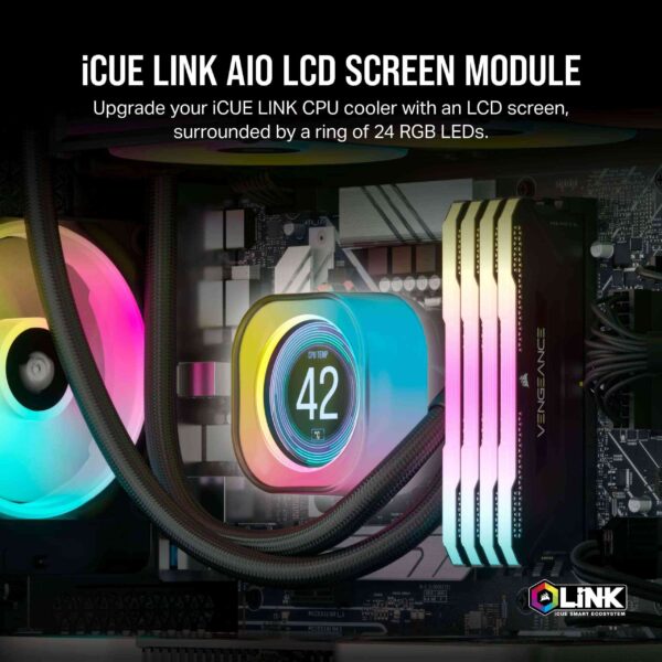 CORSAIR iCUE Link AIO LCD Screen Module - 2.1” IPS LCD Screen - 24 Individually Addressable RGB LEDs - Tool-Free Installation - Black