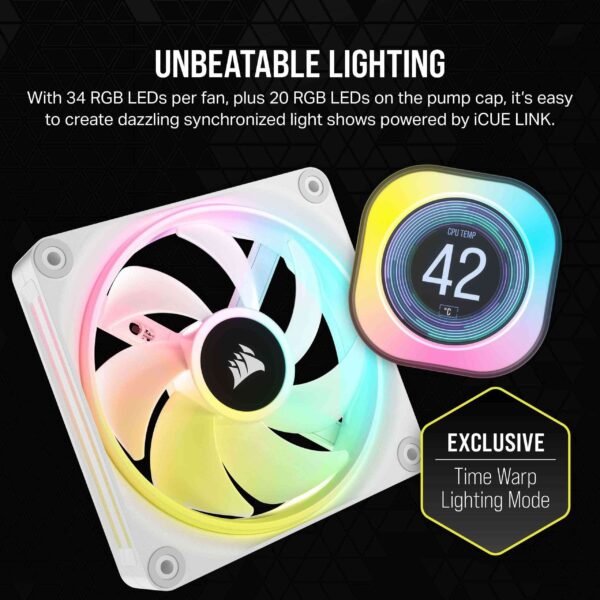 CORSAIR iCUE LINK H150i LCD Liquid CPU Cooler - QX120 RGB Fans - White - 360mm Radiator - Fits Intel LGA 1700, AMD AM5 - iCUE LINK System Hub Included