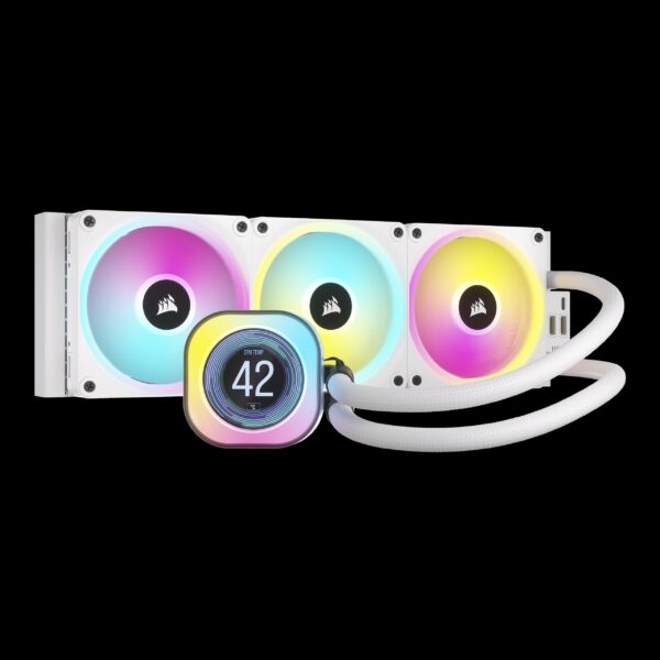 CORSAIR iCUE LINK H150i LCD Liquid CPU Cooler - QX120 RGB Fans - White - 360mm Radiator - Fits Intel LGA 1700, AMD AM5 - iCUE LINK System Hub Included