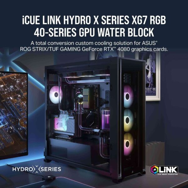 CORSAIR Hydro X Series iCUE LINK XG7 RGB 4080 STRIX/TUF GPU Water Block - For ASUS® ROG STRIX and TUF Gaming GeForce RTX™ 4080 - Nickel-Plated Copper GPU Water Block with Included Backplate