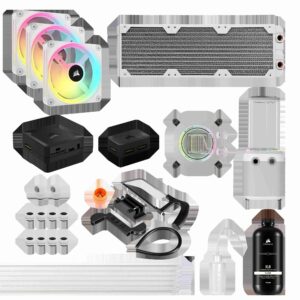 CORSAIR Hydro X Series iCUE LINK XH405i Custom Cooling Kit - Hardline Water Cooling Loop - XC7 ELITE CPU Water Block - XD5 ELITE D5 Pump Res - XR5 360mm Radiator - 3x QX120 RGB Fans