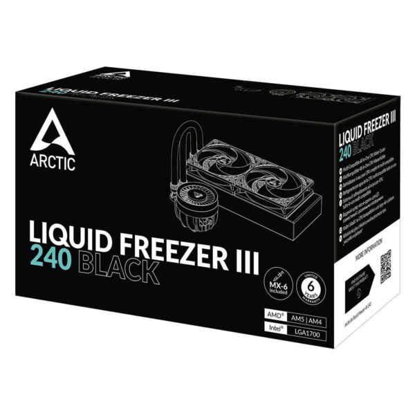 ARCTIC COOLING Liquid Freezer III - 240: All-in-One CPU Water Cooler with 240mm radiator and 2x P12 PWM PST fan, compatible Intel LGA1700, 1851 and AMD AM4, AM5 - Black color