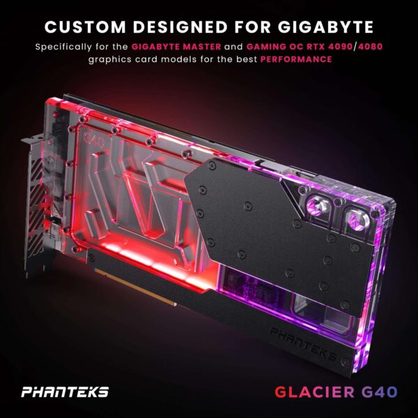 Phanteks Glacier G4090 GIGABYTE for GIGABYTE AORUS MASTER / GAMING RTX 4090, Nickel-Plated copper block, Acrylic, Aluminum Cover plate, Digital-RGB, Black