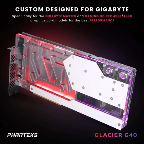 Phanteks Glacier G4090 GIGABYTE for GIGABYTE AORUS MASTER / GAMING RTX 4090, Nickel-Plated copper block, Acrylic, Aluminum Cover plate, Digital-RGB, Matte White