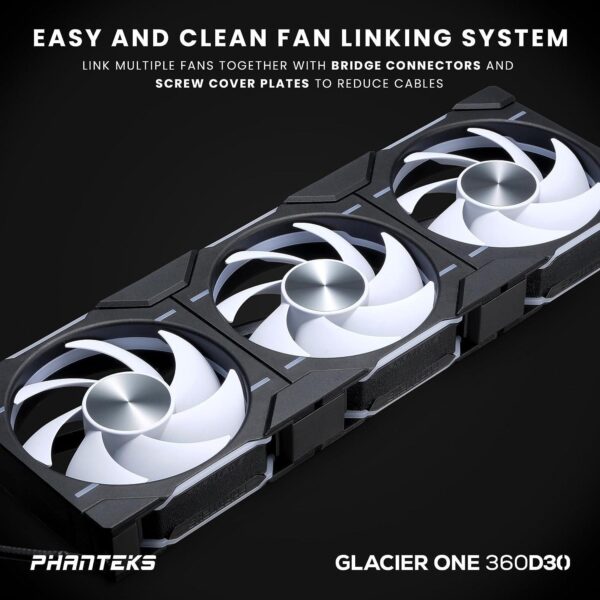 Phanteks Glacier One 360D30 Premium D-RGB AIO Liquid CPU Cooler, DRGB Pump Cap Design, 3x D30 120mm PWM D-RGB Fans, Black