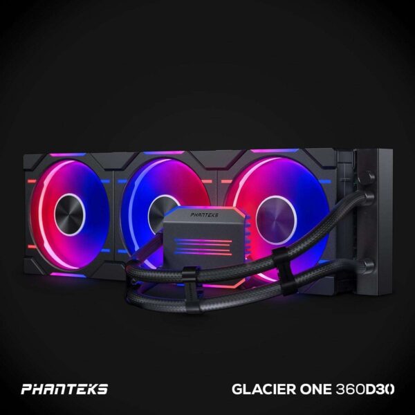 Phanteks Glacier One 360D30 Premium D-RGB AIO Liquid CPU Cooler, DRGB Pump Cap Design, 3x D30 120mm PWM D-RGB Fans, Black