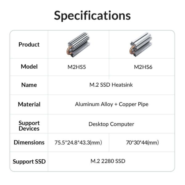 ORICO Aluminum Heatsink Cooler M.2 NGFF PCI-E NVME 2280 SSD Heat Dissipation Radiator with Thermal Silicone Pad for Laptop