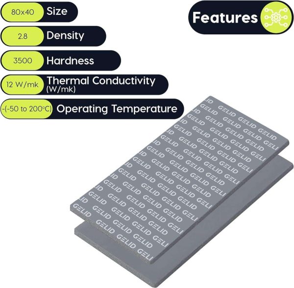 Gelid Solutions TP-VP01-D GP-Extreme 12W-Thermal Pad 80x40x2.0 (2pcs) Excellent Heat Conduction, Ideal Gap Filler.