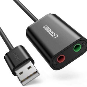UGREEN USB Audio Adapter External Stereo Sound Card With 3.5mm Headphone And Microphone Jack For Windows, Mac, Linux, PC, Laptops, Desktops, PS4