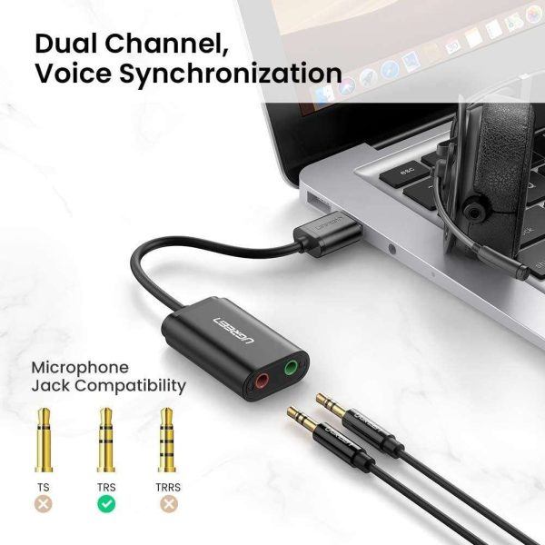 UGREEN USB Audio Adapter External Stereo Sound Card With 3.5mm Headphone And Microphone Jack For Windows, Mac, Linux, PC, Laptops, Desktops, PS4