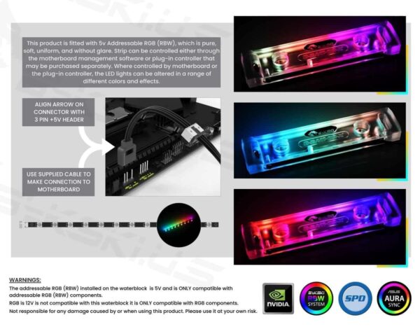 Bykski Dual Channel Memory Water Block - Symphony Edition w/ 5v Addressable RGB (RBW) (B-RAM-D2-X)