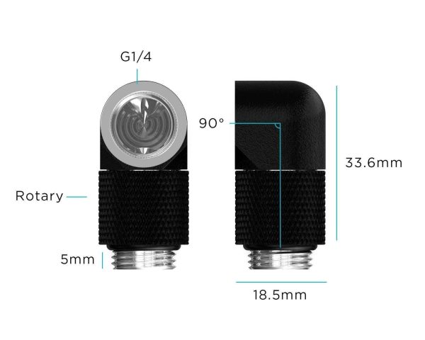 PrimoChill Male to Female G1/4 90 Degree Rotary 15mm Extension Elbow Fitting - Sky White