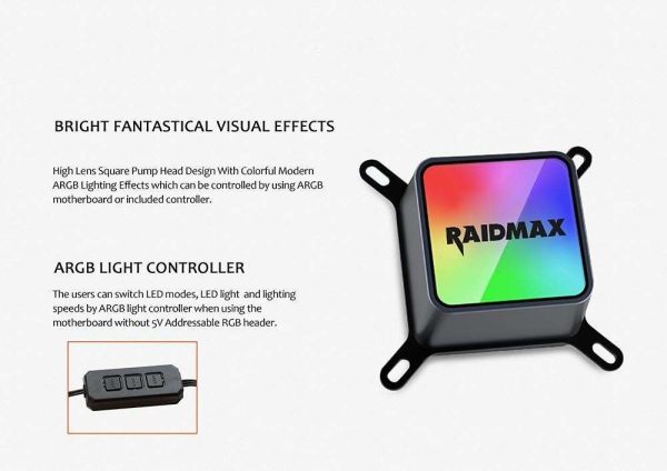 Raidmax Tornado All-in-1 ARGB LED CPU Liquid Cooler with ARGB Fans ARGB Water Block ARGB Light Controller