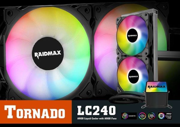 Raidmax Tornado All-in-1 ARGB LED CPU Liquid Cooler with ARGB Fans ARGB Water Block ARGB Light Controller