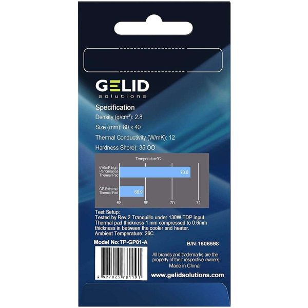 Gelid Solutions GP-Extreme 12W-Thermal Pad 80x40x1.5mm. Excellent Heat Conduction, Ideal Gap Filler. Easy Installation - 1 Pack