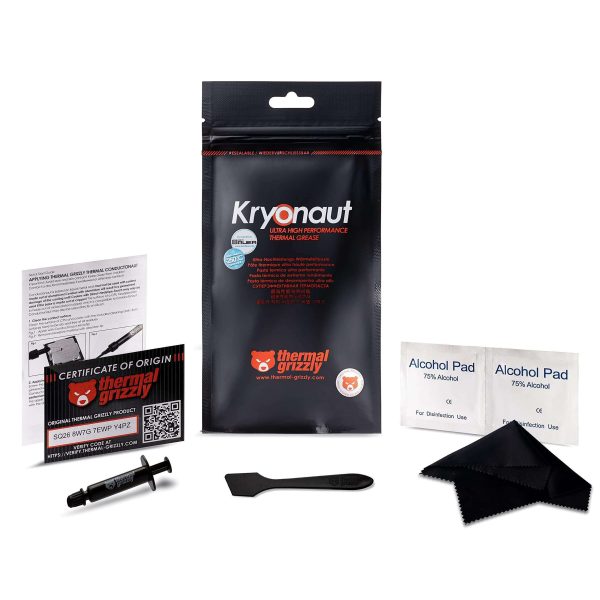 Thermal Grizzly Kryonaut The High Performance Thermal Paste for Cooling All Processors, Graphics Cards and Heat Sinks in Computers and Consoles Combo Extra Spatula, Cleaning Pads + Cloth (1g Combo)