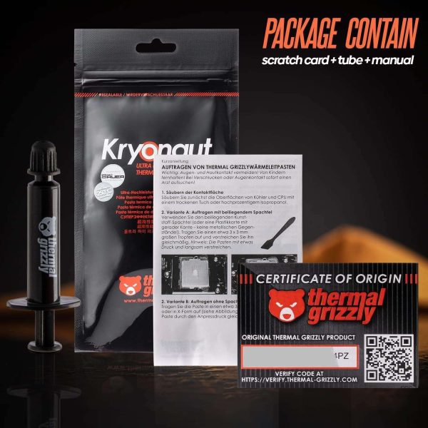 Thermal Grizzly Kryonaut The High Performance Thermal Paste for Cooling All Processors, Graphics Cards and Heat Sinks in Computers and Consoles Combo Extra Spatula, Cleaning Pads + Cloth (1g Combo)