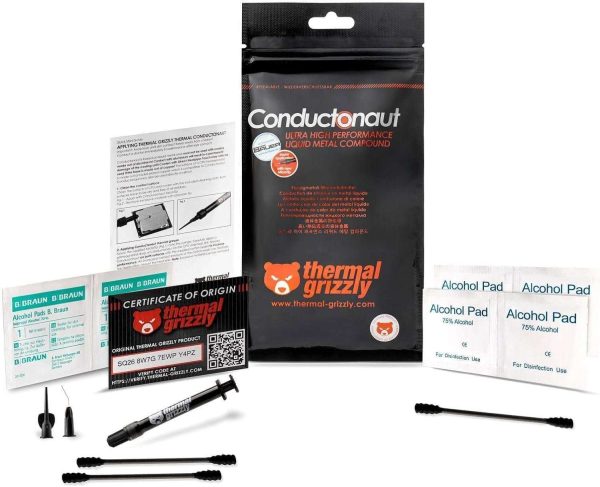 Thermal Grizzly Conductonaut Thermal Grease - Gram Set + Extra Applicators - Liquid Metal Thermal Paste for Cooling The CPU, GPU (Conductonaut) (5g Combo)