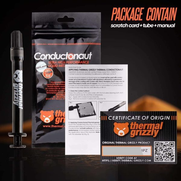 Thermal Grizzly Conductonaut Thermal Grease - Gram Set + Extra Applicators - Liquid Metal Thermal Paste for Cooling The CPU, GPU (Conductonaut) (5g Combo)