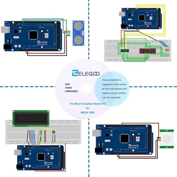 Elegoo Mega 2560 Project The Most Complete Ultimate Starter Kit w/ TUTORIAL, MEGA 2560 controller board, LCD1602, Servo, Stepper Motor for Arduino Mega2560 UNO Nano