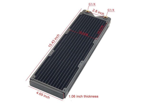 360mm Water Cooling Radiator, 12 Tubes Copper Water Cooler for Computer CPU Heat Sink - Liquid Heat Exchanger Dual G1/4 Thread, 1.06 inch Thickness, Black