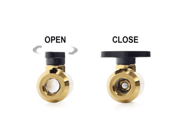 Bitspower Mini Valve with Rotary Inner G1/4" port and Inner G1/4" port, True Brass