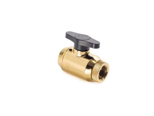 Bitspower Mini Valve with Rotary Inner G1/4" port and Inner G1/4" port, True Brass